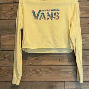 Vans Women's Zen Patio Floral Logo Yellow Cropped Long Sleeve T-Shirt Size Large